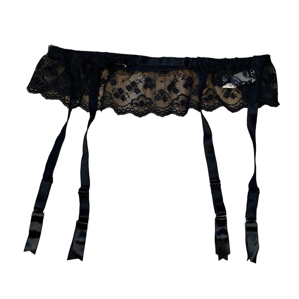 Vintage Grenier Garter Belt Womens Black Floral‎ Lace Lingerie Goth Coquette